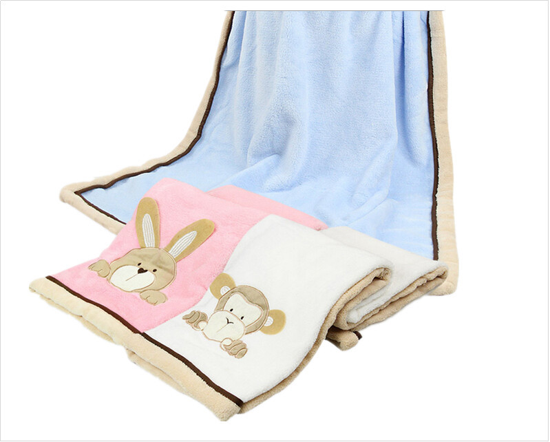 新しい人気のあるマイクロサンゴフリースの毛布での赤ちゃんのための可愛いウサギの刺繍問屋・仕入れ・卸・卸売り