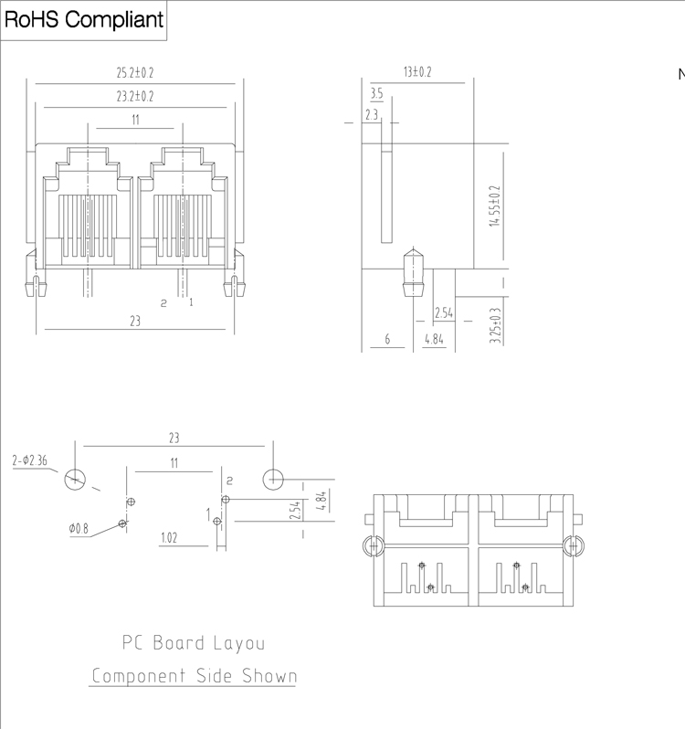 1x22ポート6p2crj11pcbジャックブラック仕入れ・メーカー・工場