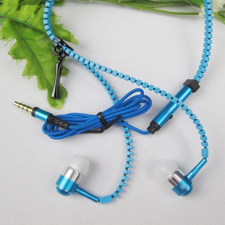 Promotional in-ear earphone with ziper stereo zipper wired earphone with mic for iphone and mobile phone