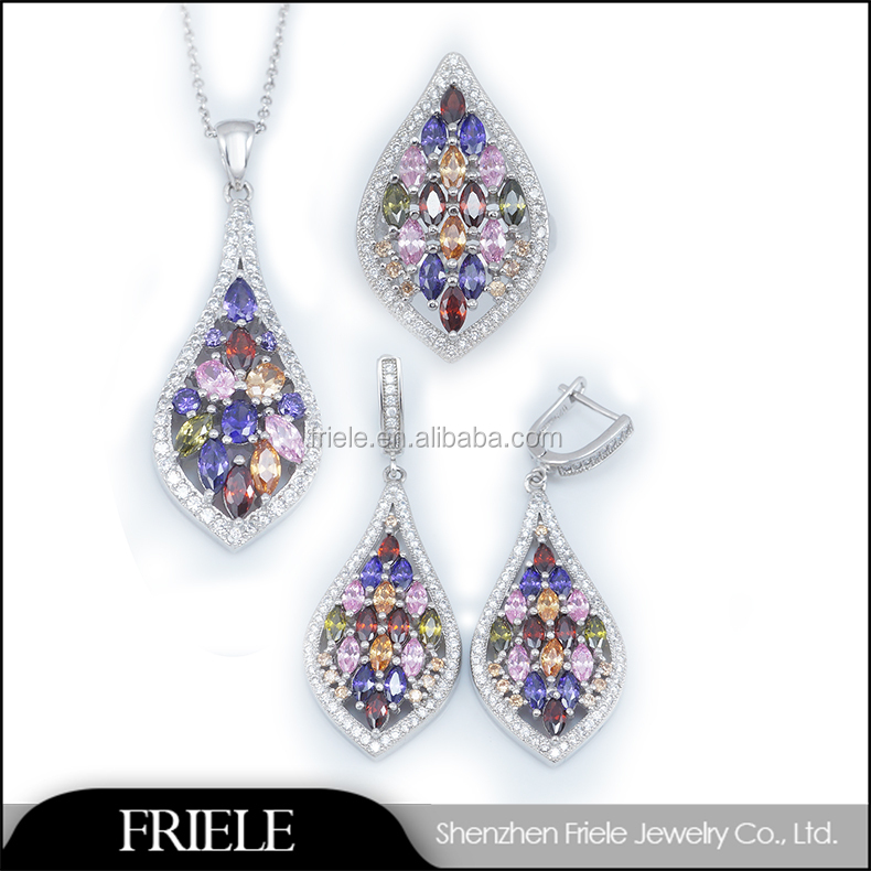 Dubai gold crystal fashion jewelry set 925 sterling silver jewelry ...