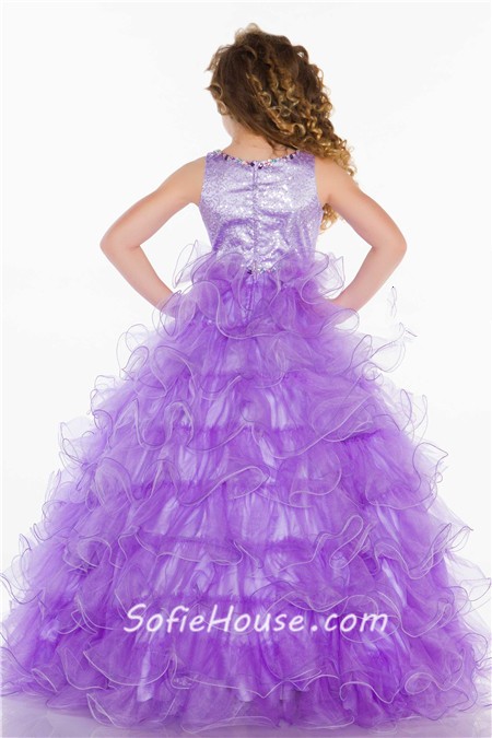ライラック紫夜会服ロングチュールフリルビーズ小さな女の子パーティウエディングドレス問屋・仕入れ・卸・卸売り