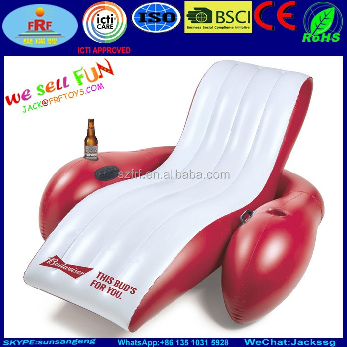 Budweiser Inflatable Pool Float Lounge Chair With Cup Holder And