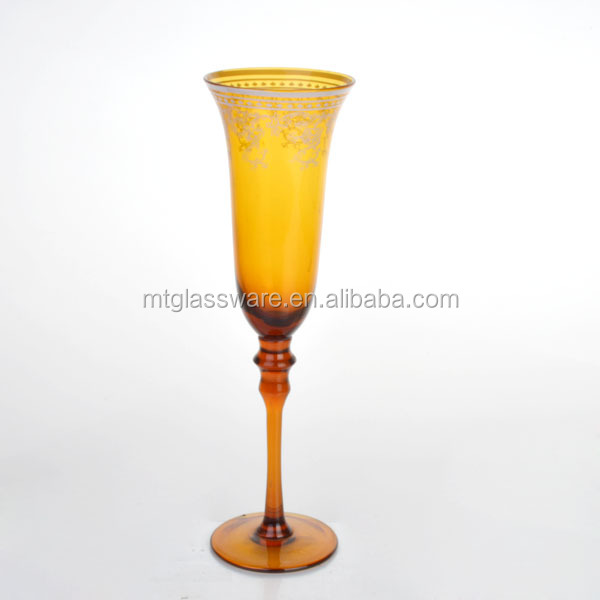 Set of 6 Colored Tulip Champagne Glass with Decor