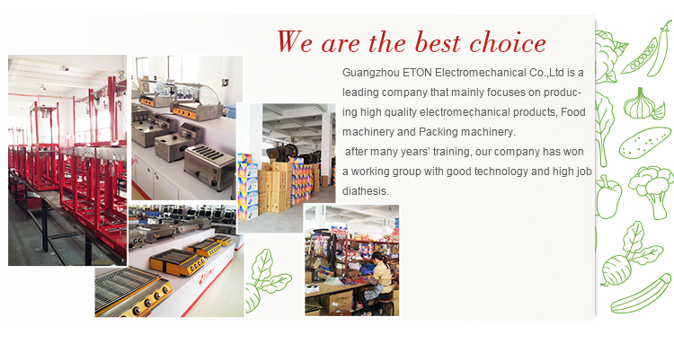 company 2 | Guangzhou Eton Electromechanical | Popcorn Machine | Hot Dog Roller | Fryer | Soya Milk Machine | Cotton Candy Machine | Snack Equipment | Panini Grill | Griddle | Deep Fryer | Warming Showcase | Ice Blender | Chocolate Fountain | Roaster