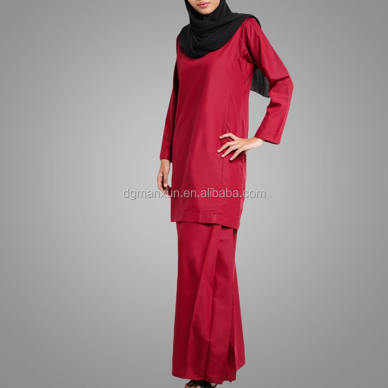 solid red satin modern fashion baju kurung