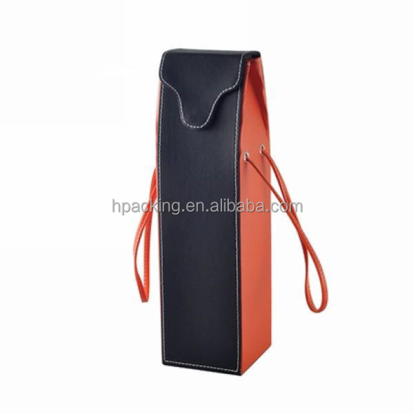accept custom order black pu leather champagne flute bottle gift box