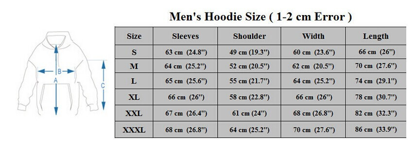 Men\'s Hoodies Size Chart With Hood