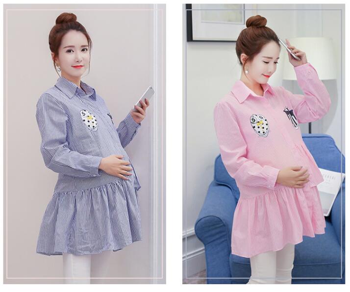 Ns1344 New Fashion Women Long Sleeves Stripe Blouses Pregnancy