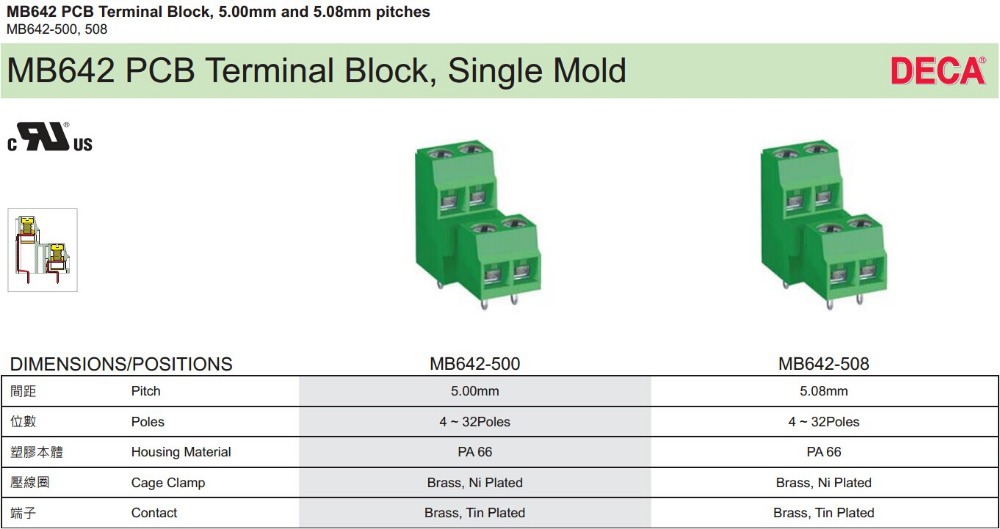 ユーロタイプの端子台、 mb642-500/508、 5.0/5.08ピッチプリント基板用端子台仕入れ・メーカー・工場