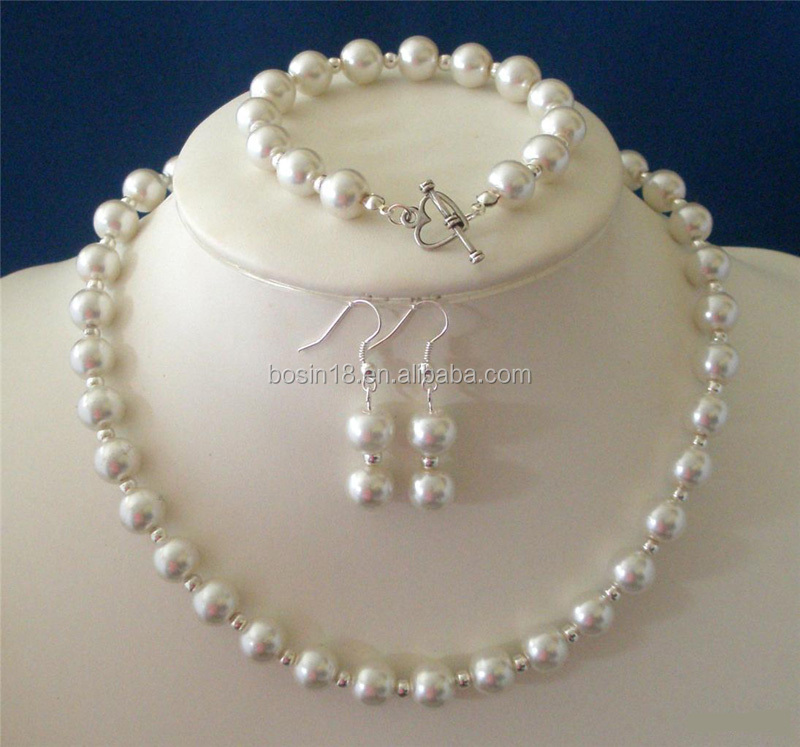 2015 el último diseño simple conjunto collar de perlas collar de perlas con cristal blanco y