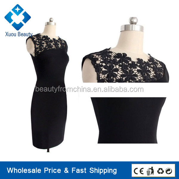 レディースかぎ針編みbodyconエレガントなフローラルバンテージ黒のイブニングドレス仕入れ・メーカー・工場