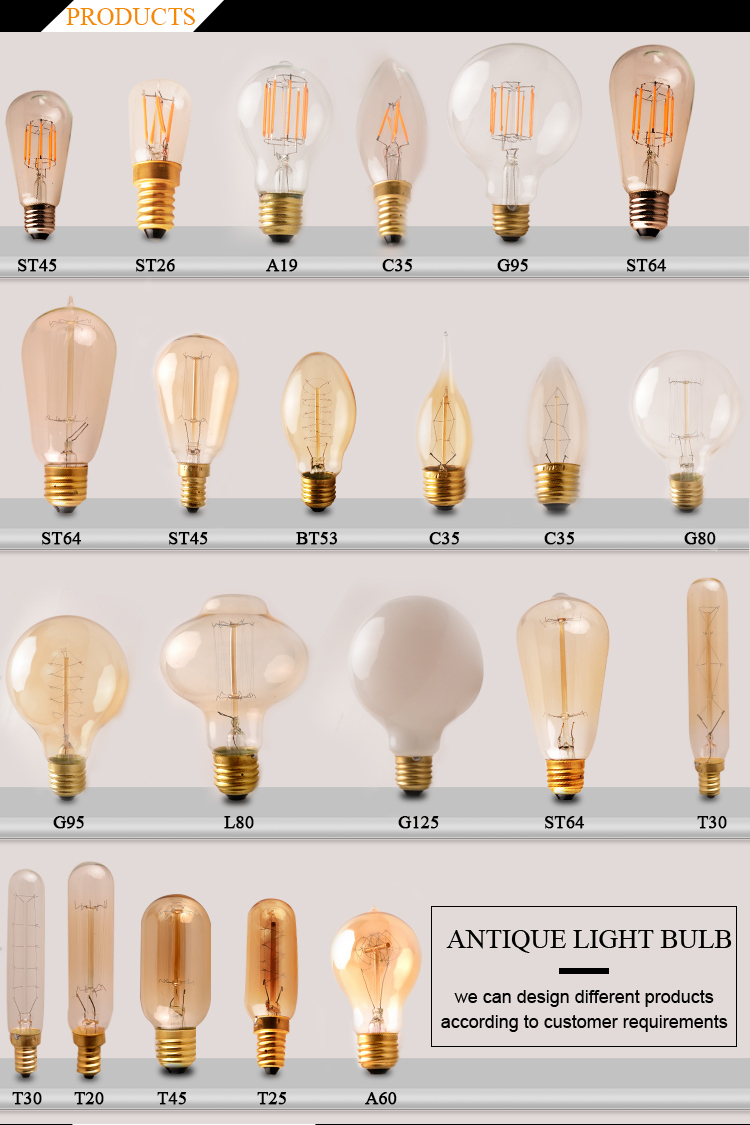 家の装飾ヴィンテージランプアンバーガラスエジソン電球、st64 e27 led電球ライト、6ワットフィラメントledライト仕入れ・メーカー・工場