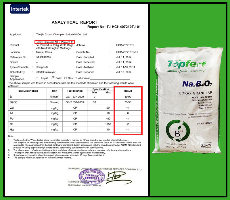 Fertilizante boro granulado y bórax decahidrato en polvo Fertilizante boro granulado y bórax decahidrato en polvo