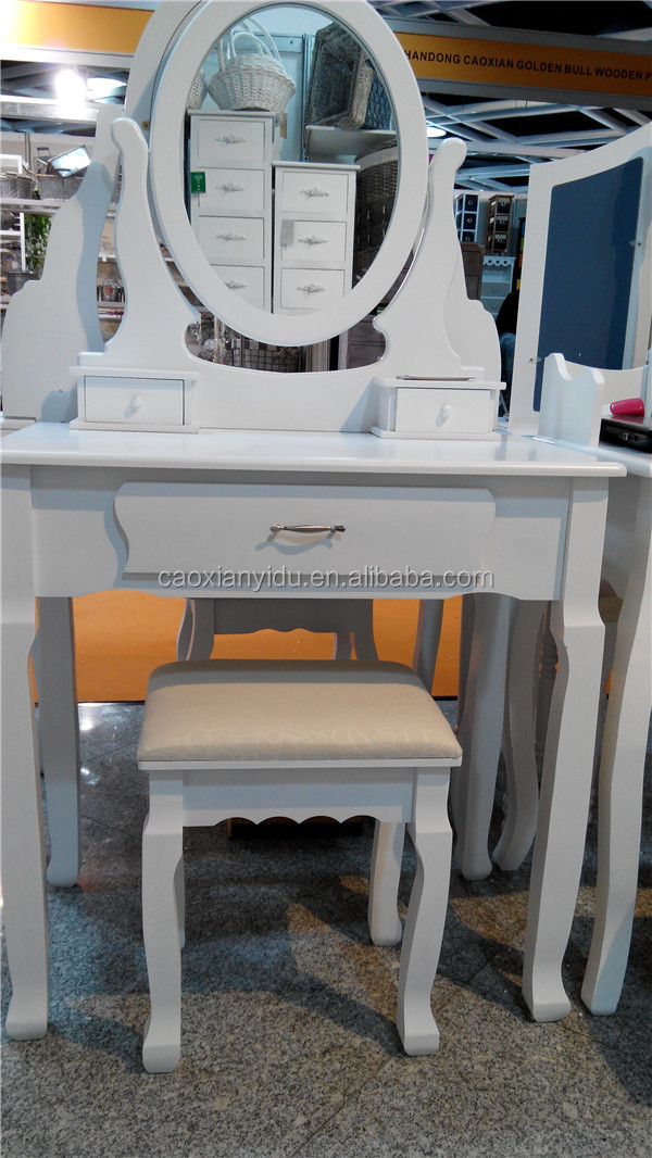 白ラッカーベッドルームの家具ホワイトドレッサーk/dパッケージ欧州市場向けに椅子と鏡付きt10-6074仕入れ・メーカー・工場