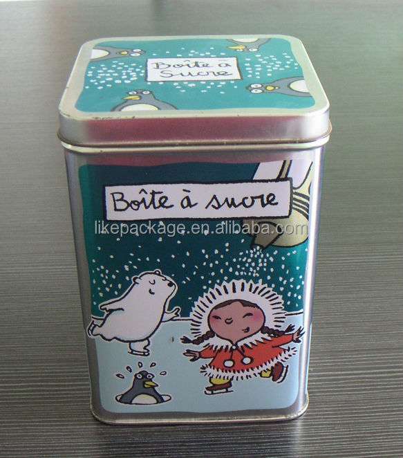 square shape tea tin box with hinged lid