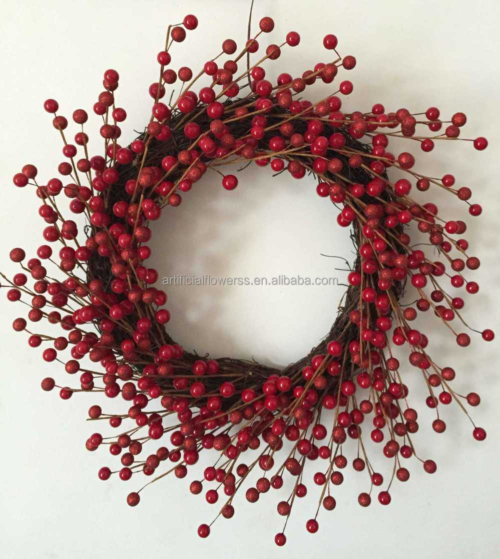 熱い販売の装飾的なクリスマスの花輪クリスマス籐赤い果実仕入れ・メーカー・工場
