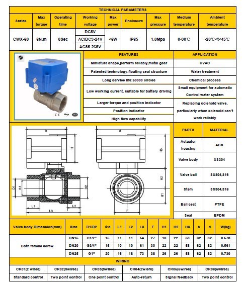 Manual-override1/2 '3/4' 1 'CWX-25S電動ステンレス鋼ボール バルブ電動制御用飲料水機器 、水仕入れ・メーカー・工場