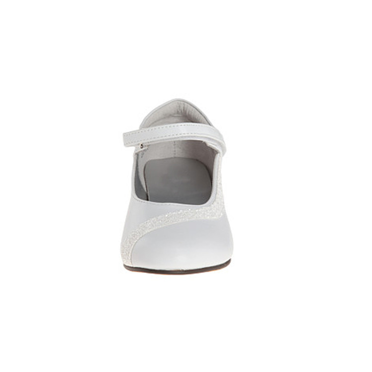 white color satin kid heel shoe