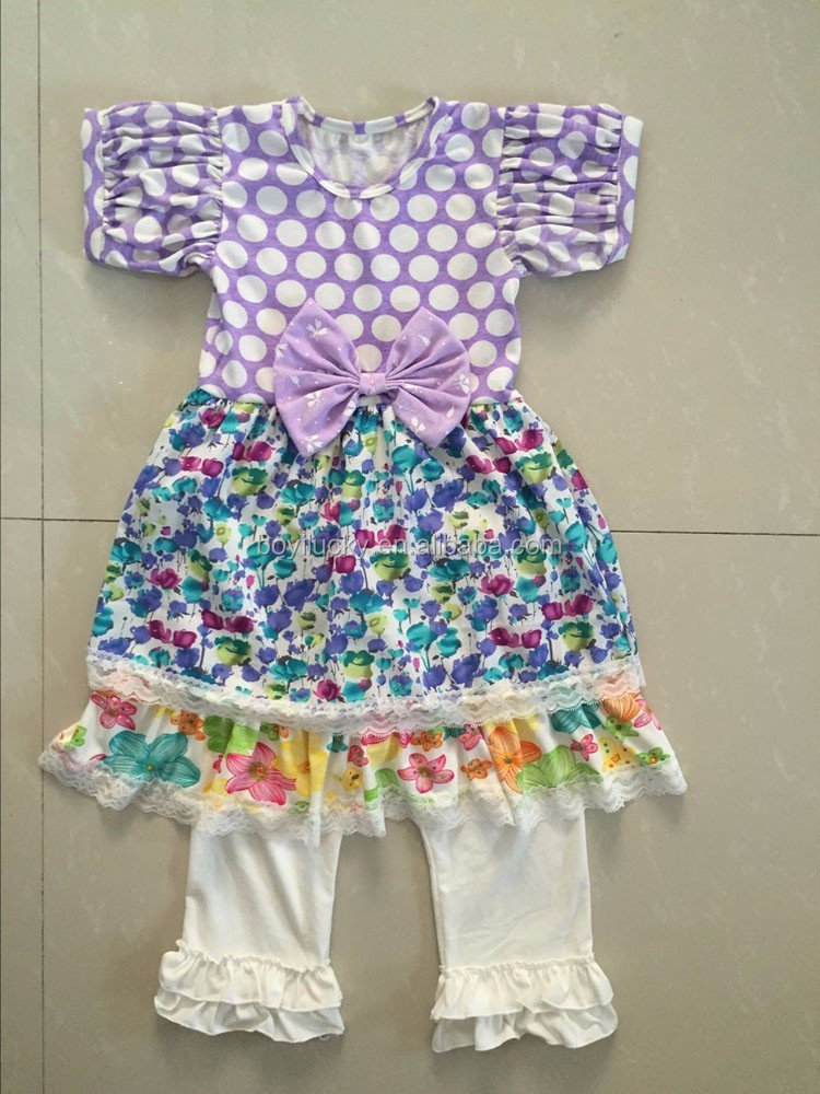 2016子供夏衣装卸売赤ちゃんの女の子服セットオーガニックコットン子供フリル服セット仕入れ・メーカー・工場
