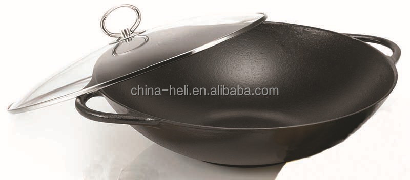 熱い販売のプレ- 味付け鋳鉄黒色で中華鍋蓋とフラット耳問屋・仕入れ・卸・卸売り