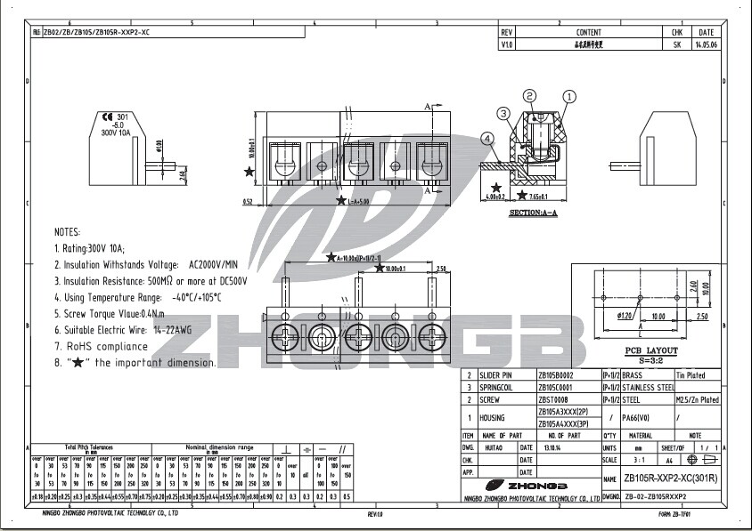 電気端子台zb105r5.0ミリメートルピッチ端子台コネクタ仕入れ・メーカー・工場