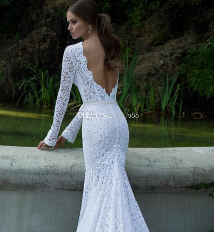 long sleeve white lace gown