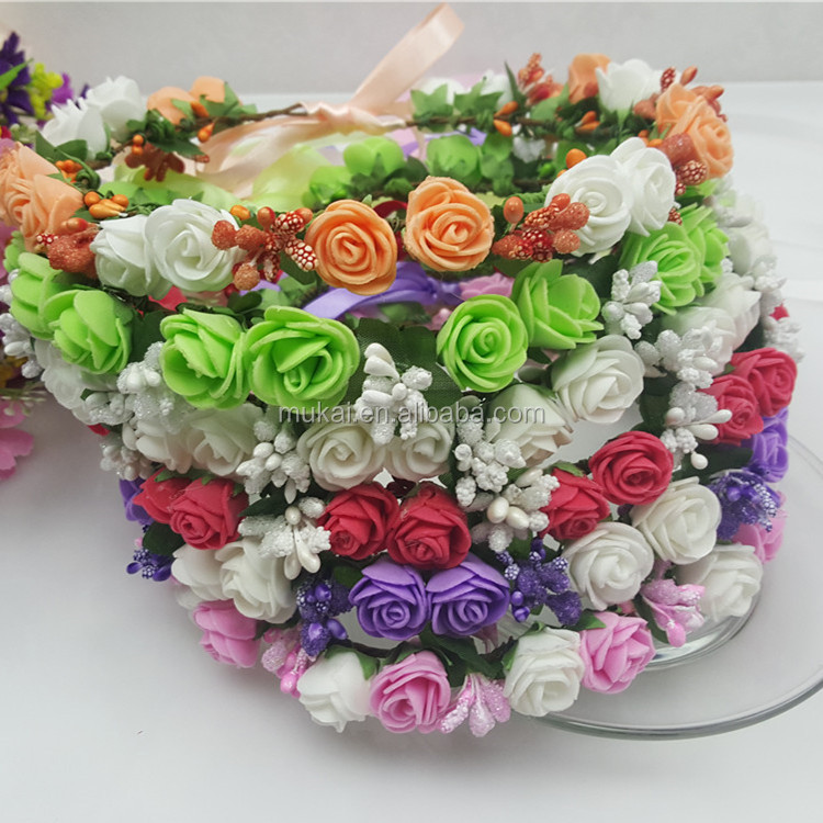 造花の花輪17センチメートル直径ピンクバラの頭の花輪結婚式の装飾のためのバラの花輪、 お祭りの装飾仕入れ・メーカー・工場