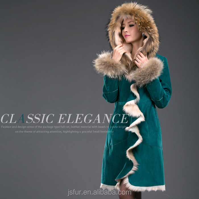 豪華な女の子セクシーな冬の服の羊の毛皮と革の子供の皮のエレガントな女性のコートラクーンファー付問屋・仕入れ・卸・卸売り