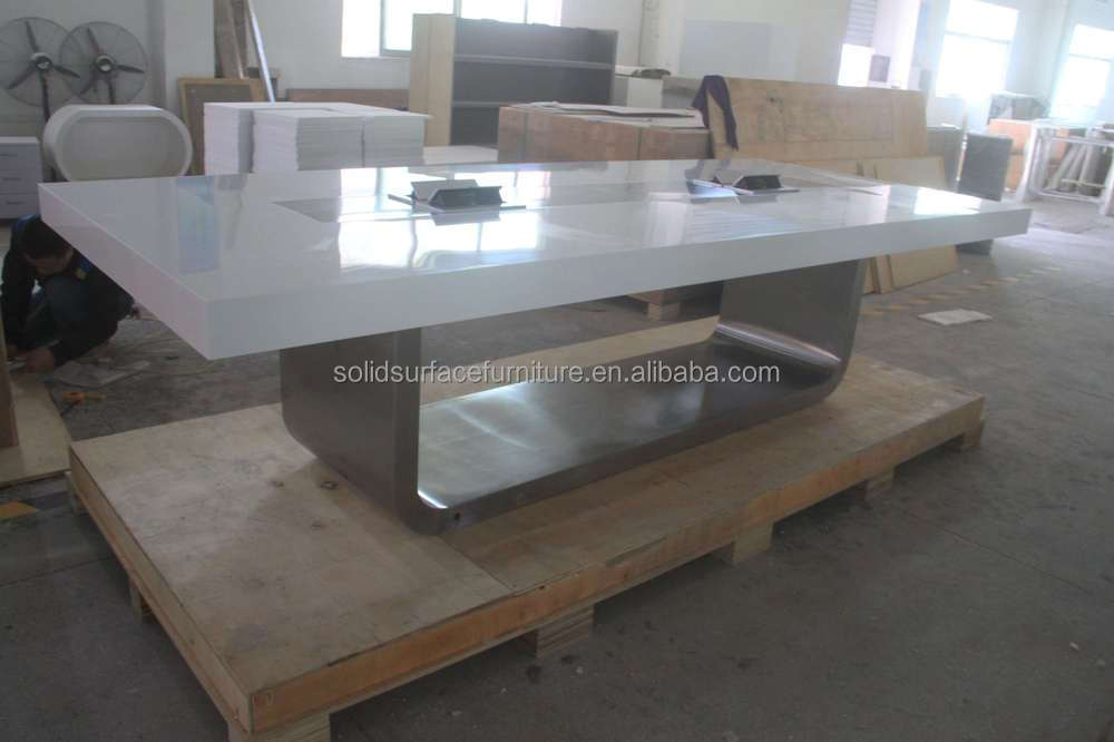近代的な白い人工引き出し付きの大理石の会議用テーブル仕入れ・メーカー・工場