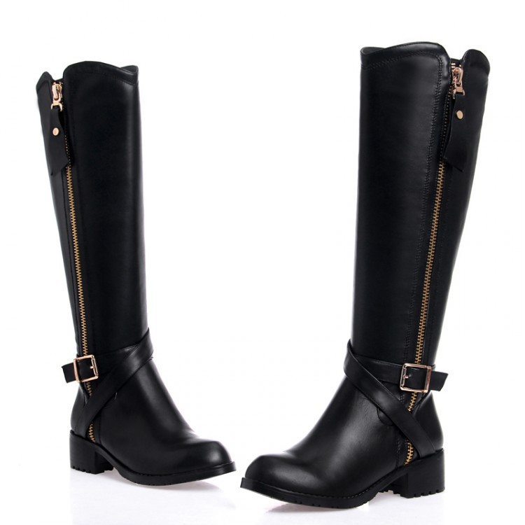 Free Shipping Sexy Women Flats Genuine Leather Knee-length Boots