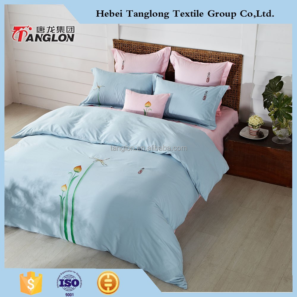 2015 new bedding set/plain cotton duvet cover/ embroidery 4pcs