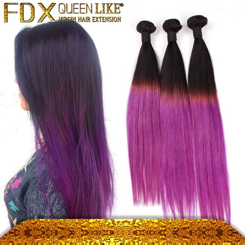 Shedding Free Two Tone Color Human Mongolian Ombre 1b Purple Silky