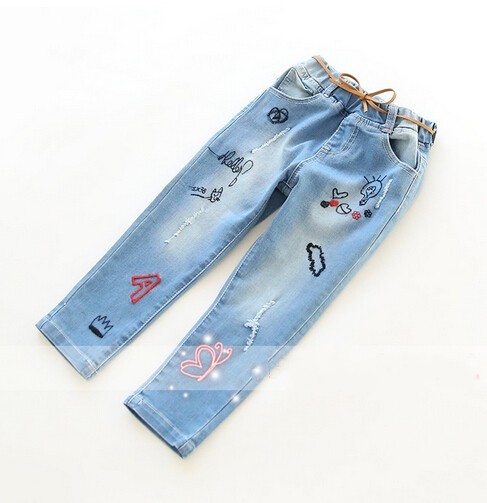 最高品質の子供の女の子の綿素材刺繍のジーンズパンツ仕入れ・メーカー・工場
