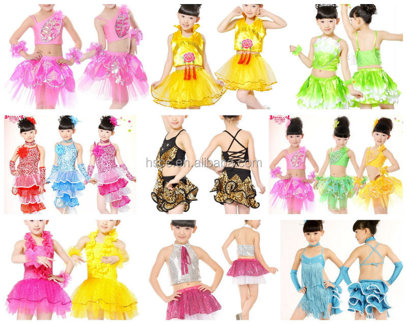 新しいデザインのスパンコールのパーティードレスvネック美しい学校の女の子のダンス服のダンスの衣装問屋・仕入れ・卸・卸売り