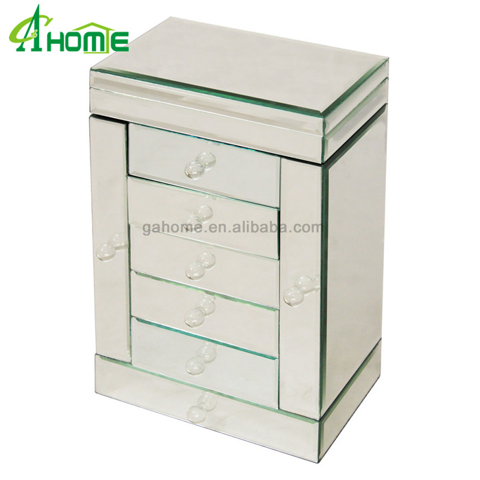 Wooden Mirror Jewellery Box 5 Drawer Cabinet Storage Chest Jewelry