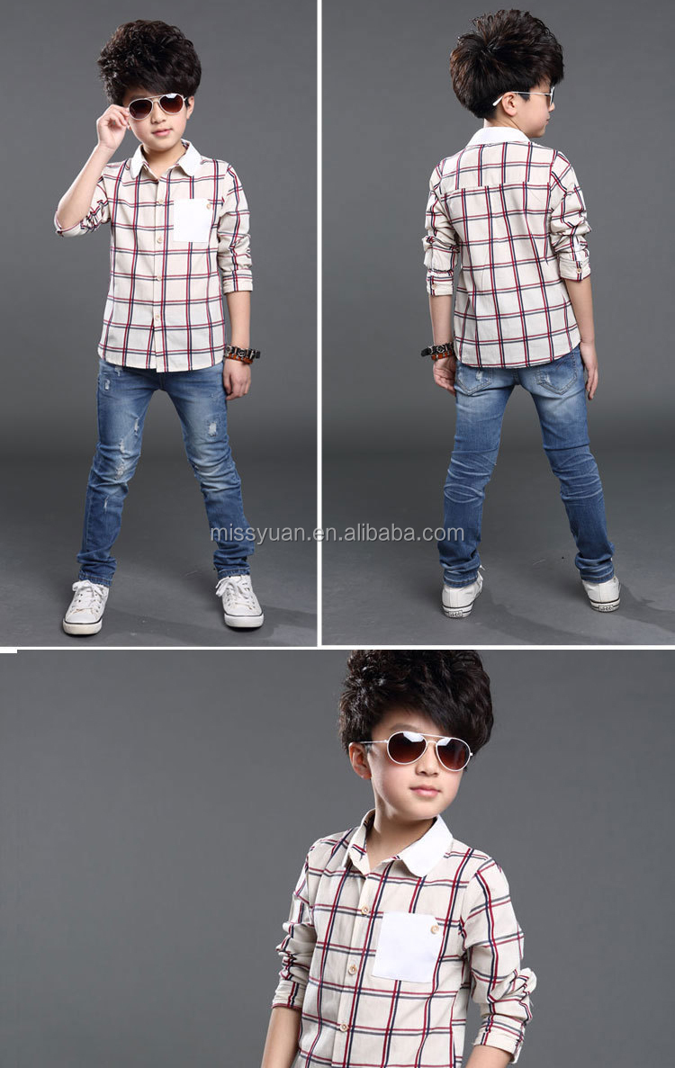 クールなファッション中国工場トップ品質男子格子縞のシャツの服男の子仕入れ・メーカー・工場