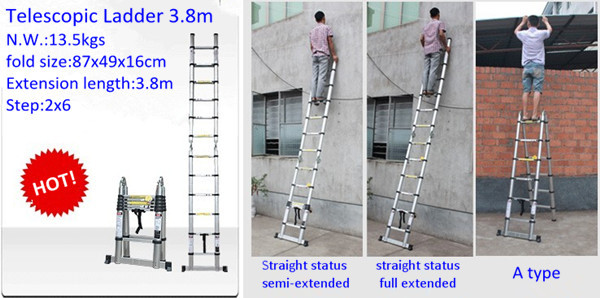 2 × 8手順5メートルアルミ折りたたみポータブルアジャスタブルテレスコピックラダー 問屋・仕入れ・卸・卸売り