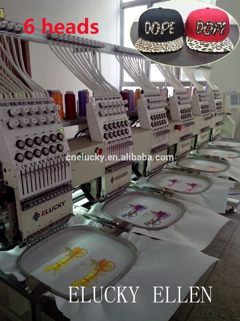 Elucky 2015機能シックスヘッドコンピュータ操作フラット/キャップ/ tシャツ刺繍機仕入れ・メーカー・工場