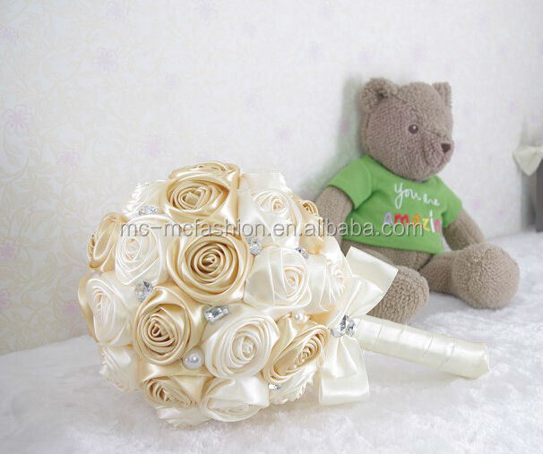 champagne satin ribbon flowers for wedding