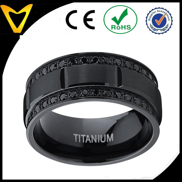 Vlink jewelry 9mm men's black titanium wedding band ring with double row black cubic zirconia 1.jpg