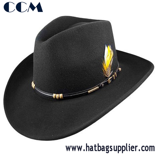 ブラックウールフェルト帽子メンズfedoraの帽子で羽仕入れ・メーカー・工場