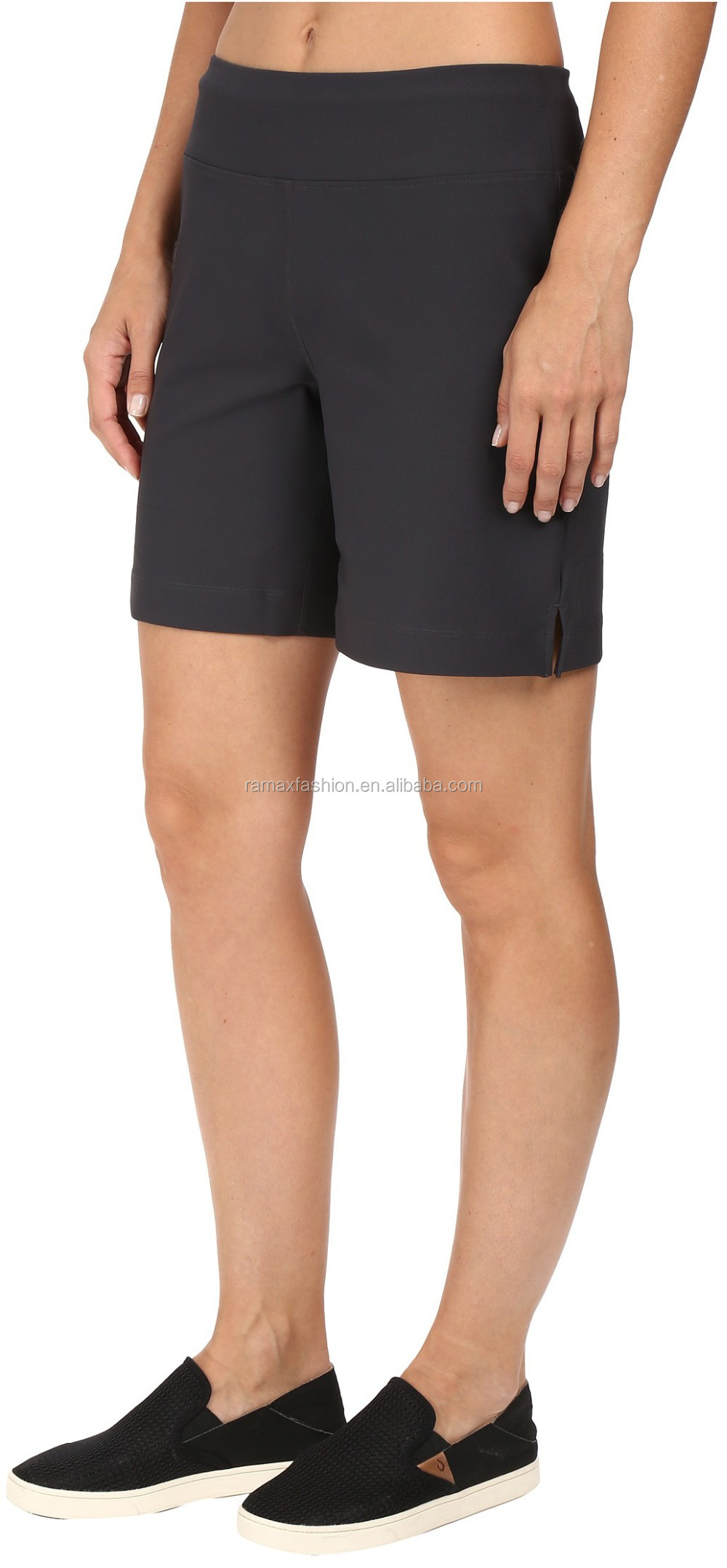 Ramax Custom Womens Black Side Slits Mid Rise Sport Running Gym Shorts