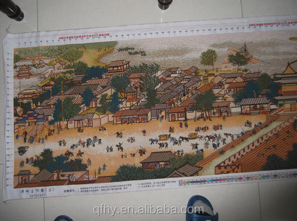 中国の有名な文化的な絵画クロスステッチファブリックの川辺のシーン清明祭問屋・仕入れ・卸・卸売り