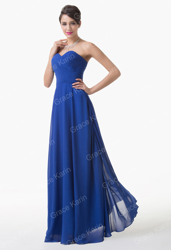 Grace Karin New Design of Ladies Strapless Chiffon Long Blue Bridesmaid Dress 2015 CL6232問屋・仕入れ・卸・卸売り