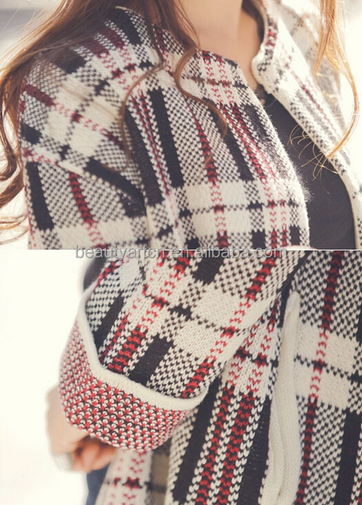 パターンの冬のファッションの格子縞のカーディガンはニットのセーターの女性カジュアルコートjh-sw-058仕入れ・メーカー・工場