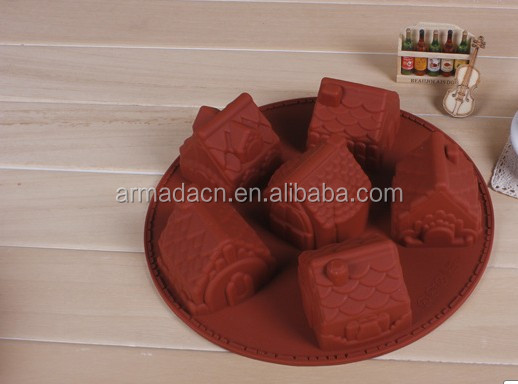 AI-I109 Multi-function eco-friendly house shaped silicone lace molds for cake decorating