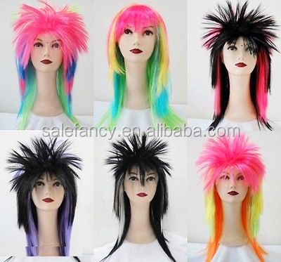 赤・オレンジハロウィーンかつら短い髪のsequinned　赤い悪魔の角合成アフロカーリーヘアーのかつらqpwg- 2081問屋・仕入れ・卸・卸売り