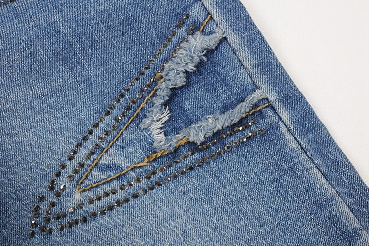 新しいセクシーなファッションの女性のジーンズの女性の鉛筆の古典的なブルーデニムパンツスキニーロングスリムパッチbl2120ダイヤモンド穴のジーンズのズボン仕入れ・メーカー・工場
