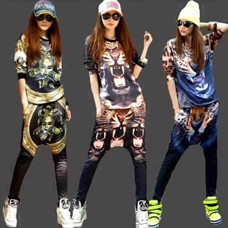 新しいarraival2015少女ヒップホップジャズダンス3dプリントtシャツとパンツ卸売高品質で仕入れ・メーカー・工場