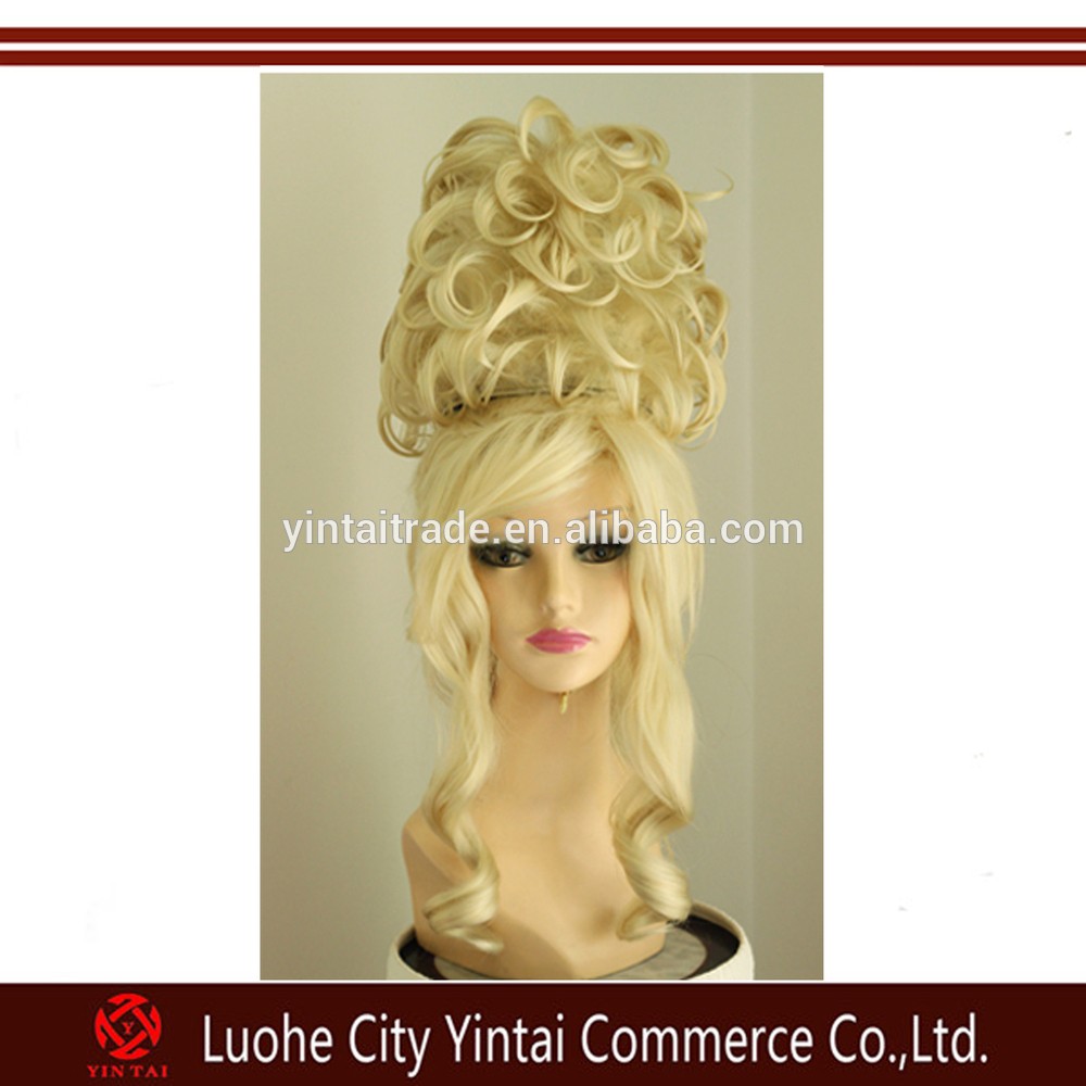 熱い販売のパーティーデラックスドラッグクイーン巨大なアップヘアウィッグブロンド巻き毛の合成かつら 問屋・仕入れ・卸・卸売り